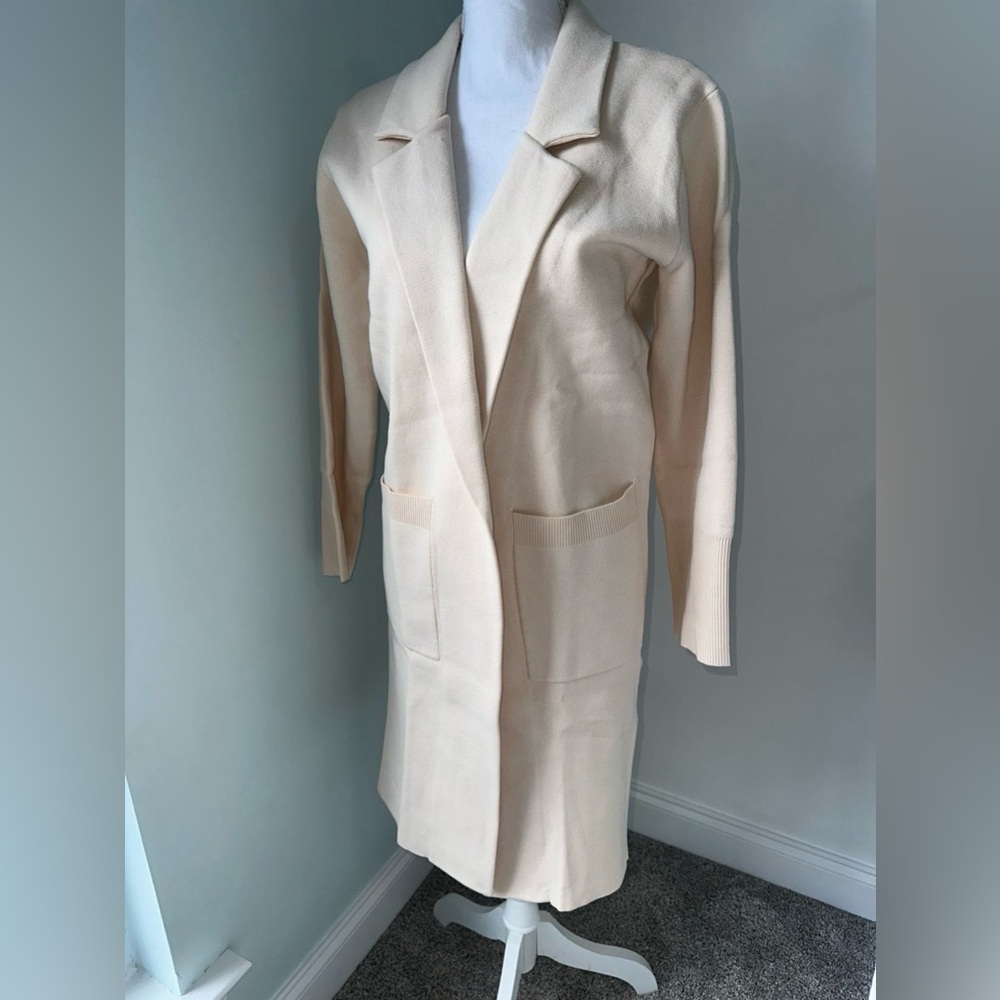 Cream Long Open-Front Cardigan